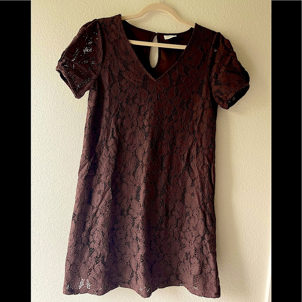 Cute Vila brown lace midi dress. Size 6 (38) almost new